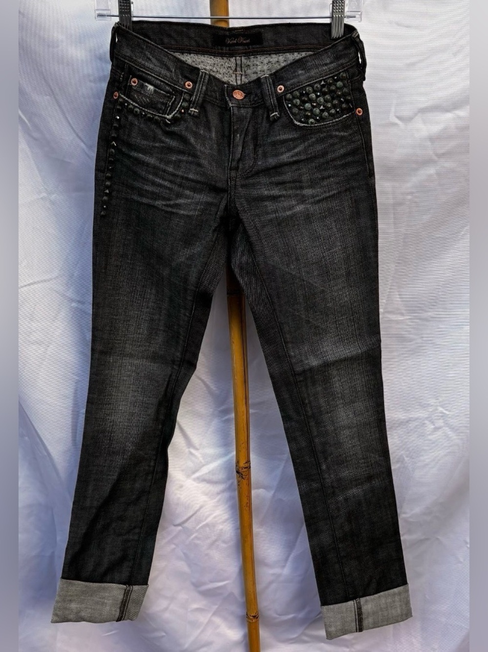 Karl Kani dark denim with embellishments size 26 faded black